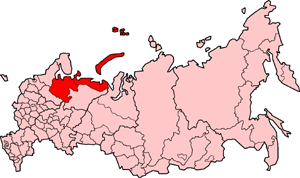 Arkhangelsk oblast på kartet over Russland