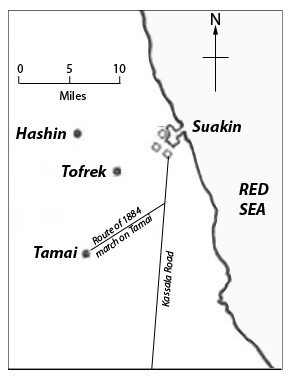 Map showing locations of Hashin and Tofrek in relation to Suakin and Tamai Tofrek Map.jpg