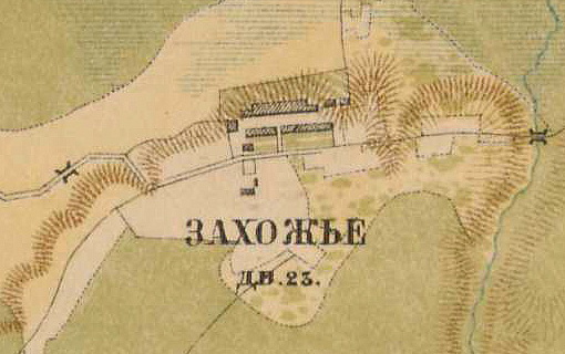 Plano del pueblo de Zakhozhye.  1885