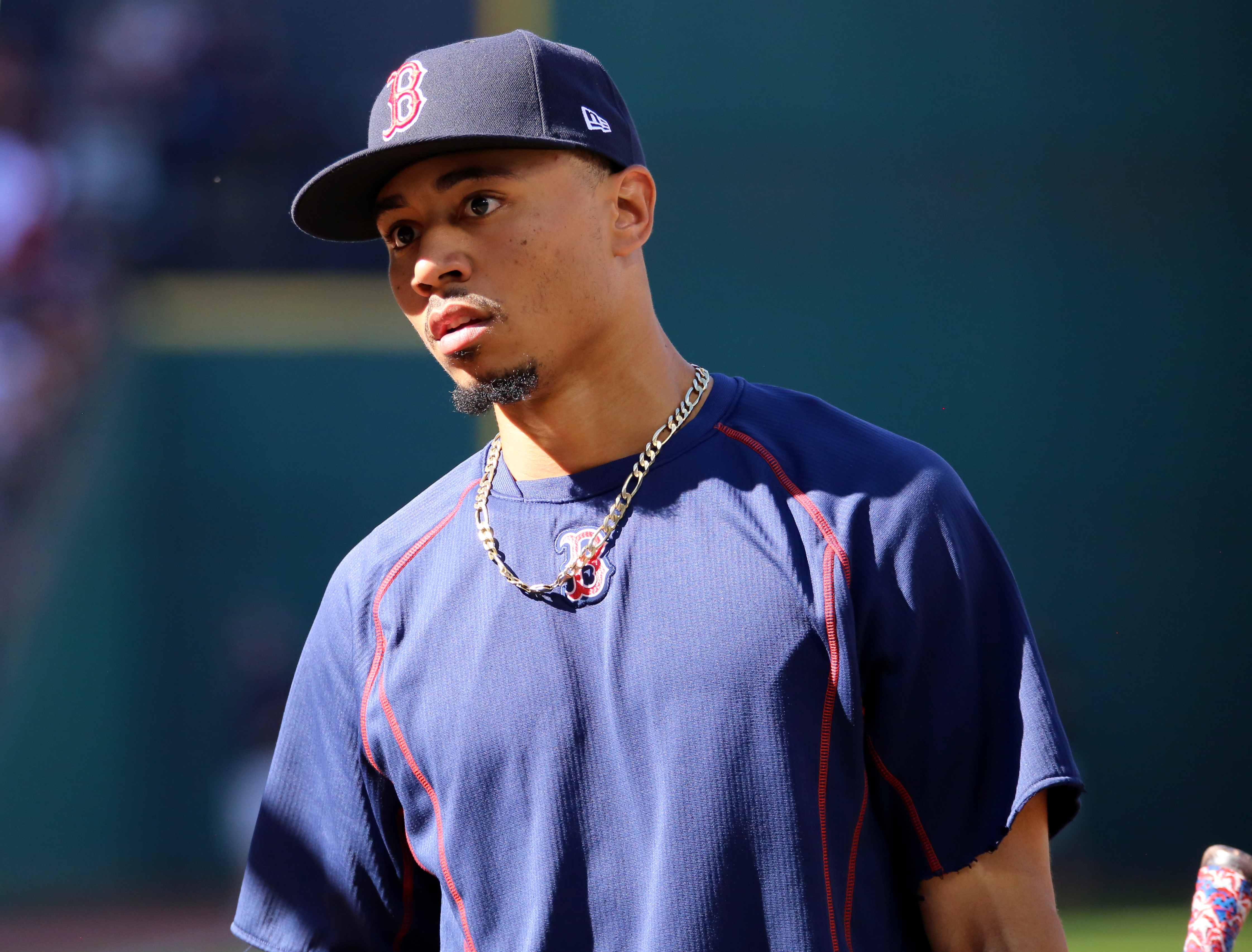 Mookie Betts Looks on During Game Postcard  Mookie betts, Best baseball  player, Baseball costumes