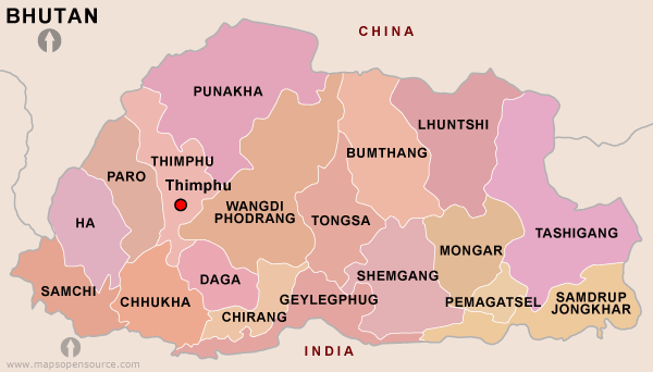 Mapa político de Bután