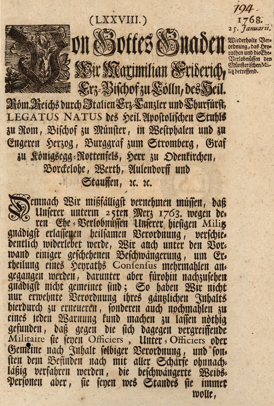 Zweischriftigkeit Deutscher Text in Fraktur lateinische und französischstämmige Worte in Antiqua 1768