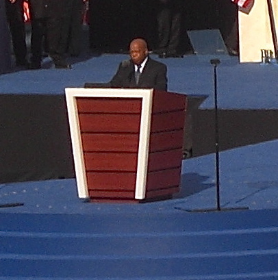 Lewis speaks during the final day of the 2008 Democratic National Convention in Denver, Colorado