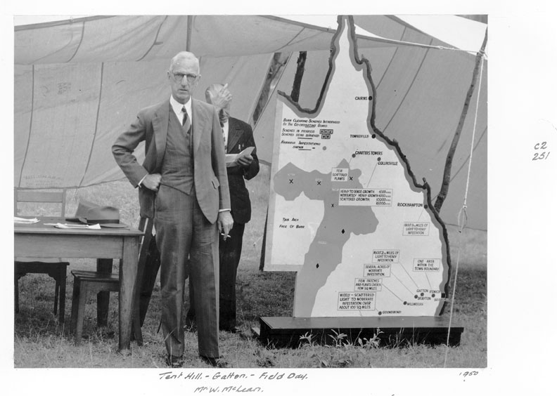 File:Queensland State Archives 4287 Mr W McLean at Field Day Tent Hill Gatton 1950.png