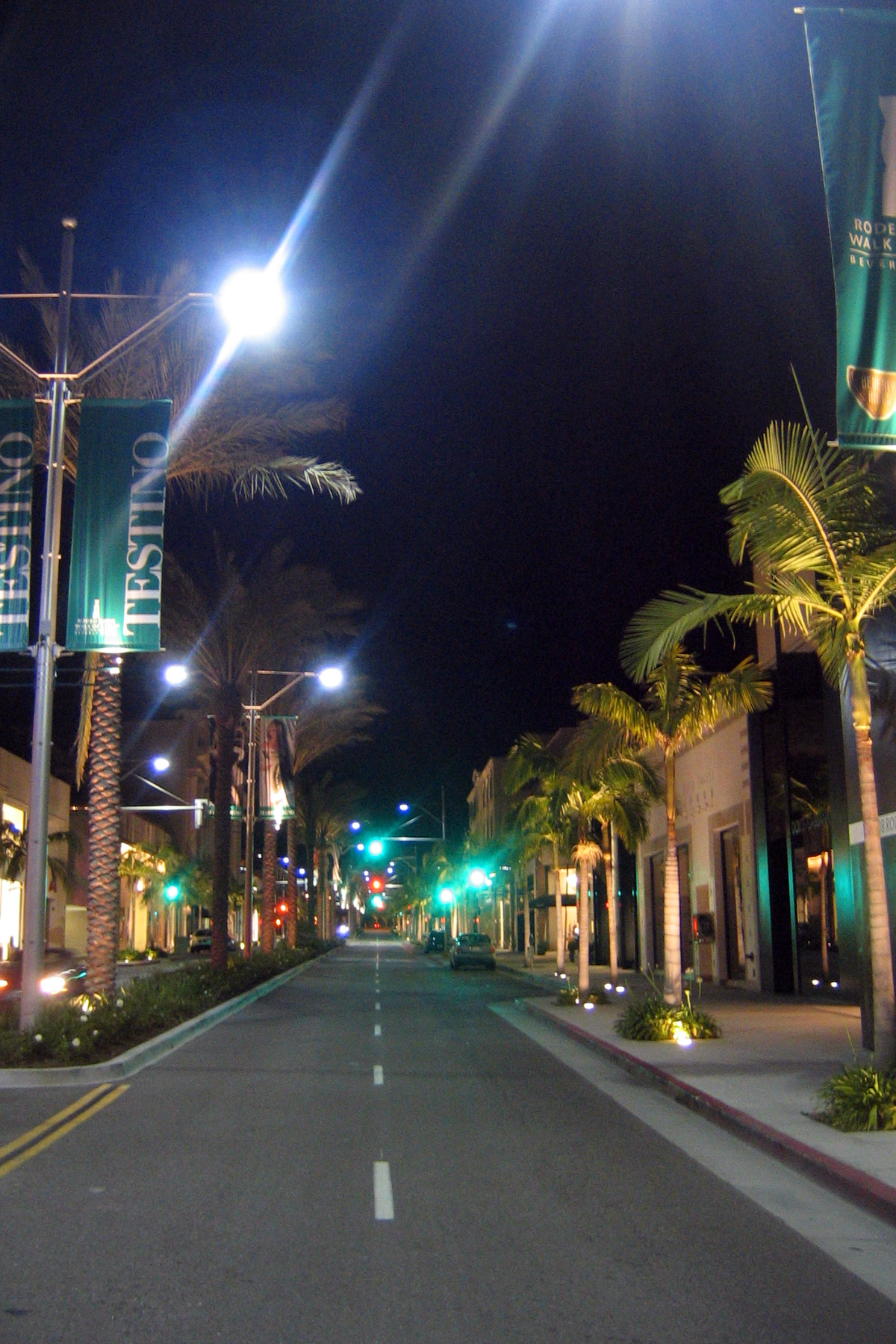 Rodeo Drive and Via Rodeo at Night Beverly Hills Los Angeles