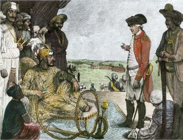 Mughal Emperor Shah Alam II negotiates with the East India Company, after the arrival of Suffren.