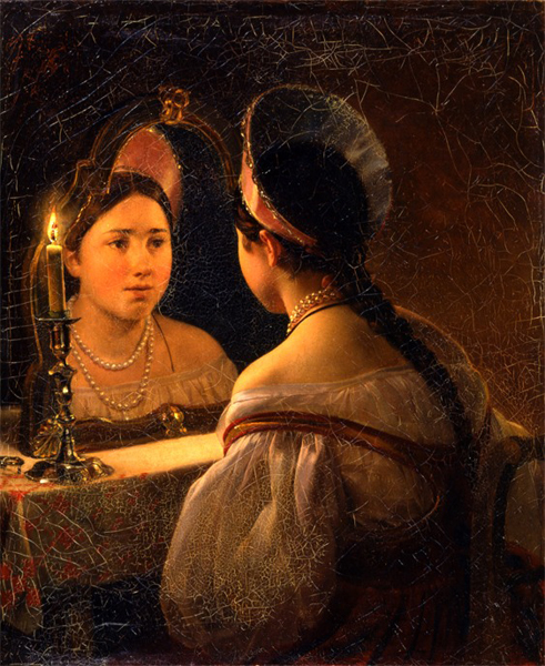 Svetlana reflects herself in the mirror (painting by Karl Briullov, 1836).