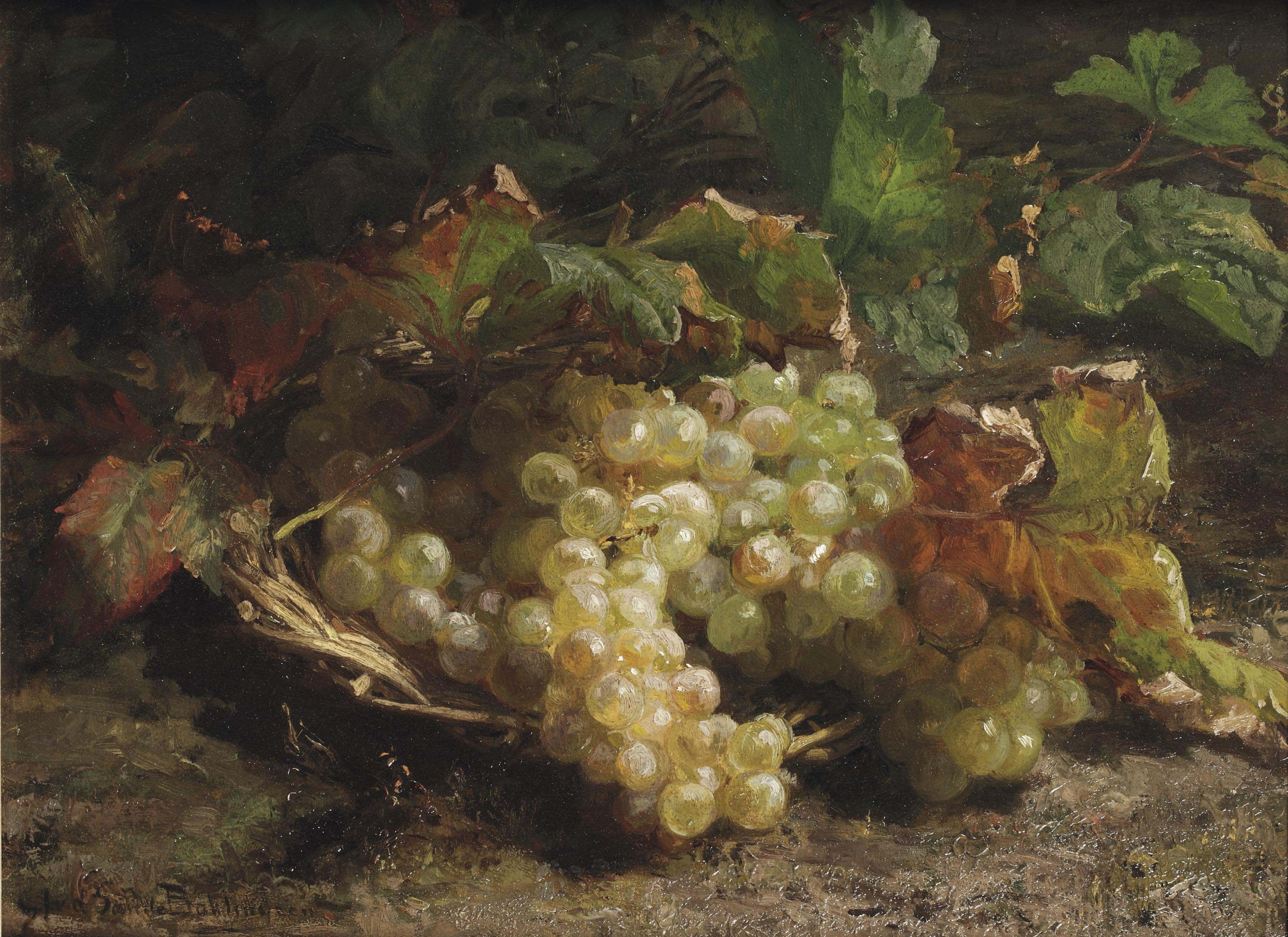 Gerardine van de Sande Bakhuyzen - Witte druiven in een rieten mand.jpg. 