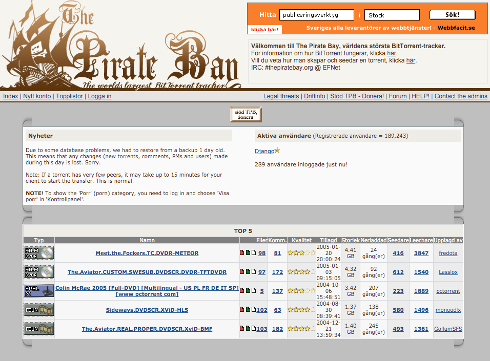 Example of a The Pirate Bay torrent web-page. HTML parsing techniques