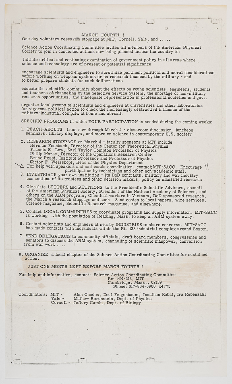 Statement by MIT scientists about the anti-war protest walkout on March 4, 1969