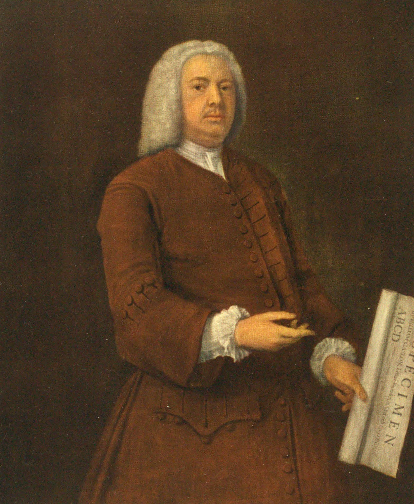 Portrait (Caslon holding a specimen of his types) by [[Francis Kyte]]