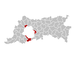 The municipalities with language facilities (in red) near Brussels