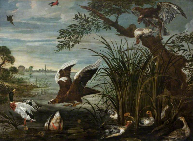 File:David de Coninck - River Scene with Ducks and Geese Being Attacked by Hawks.jpg