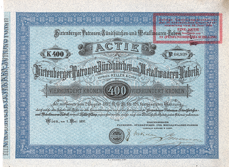 File:Hirtenberger Patronen-, Zündhütchen- und Metallwaaren-Fabrik 400 Kr 1897.jpg