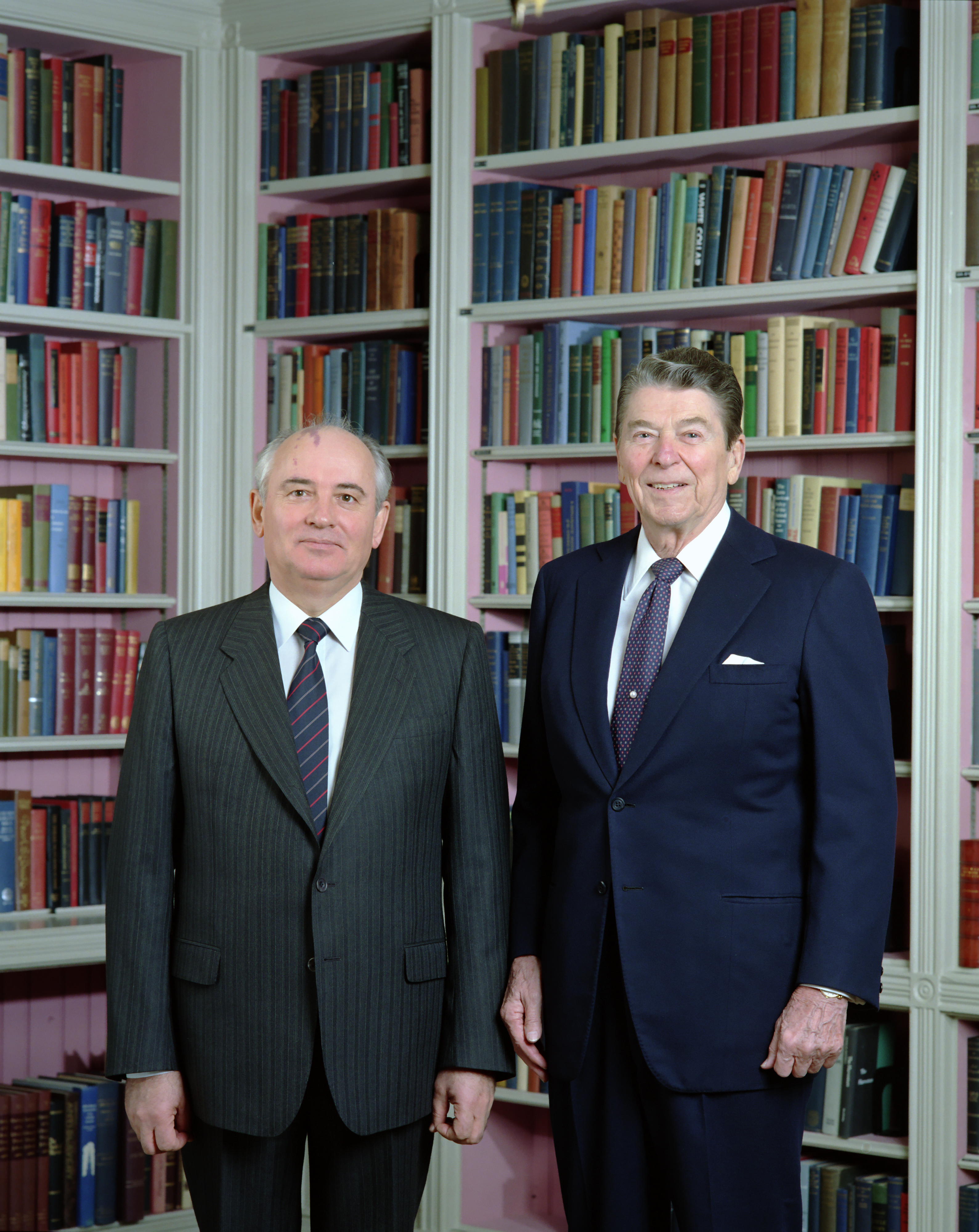 President Ronald Reagan and Mikhail Gorbachev in the White House Library.jpg