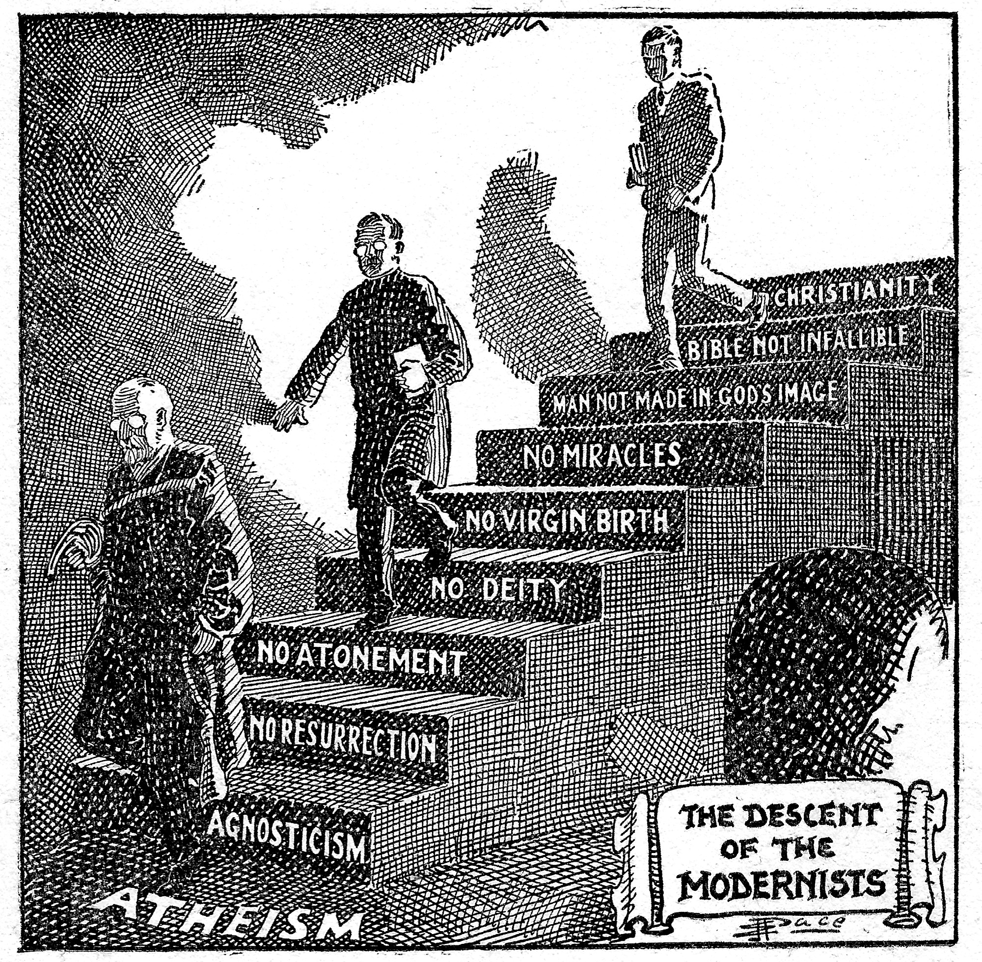 Descent of the Modernists E J Pace Christian Cartoons 1922