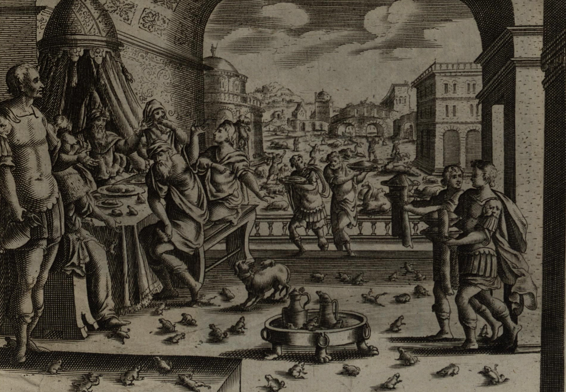 English: The Plague of Frogs, engraving publis...