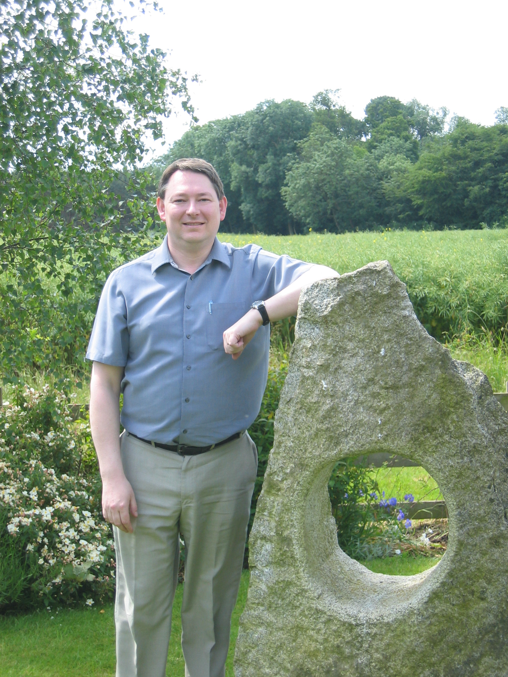 Richards in the garden of his house in [[Warwickshire]]