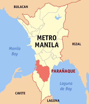 Mapa han Metro Manila nga nagpapakita kon hain nahimutang an Syudad han Parañaque