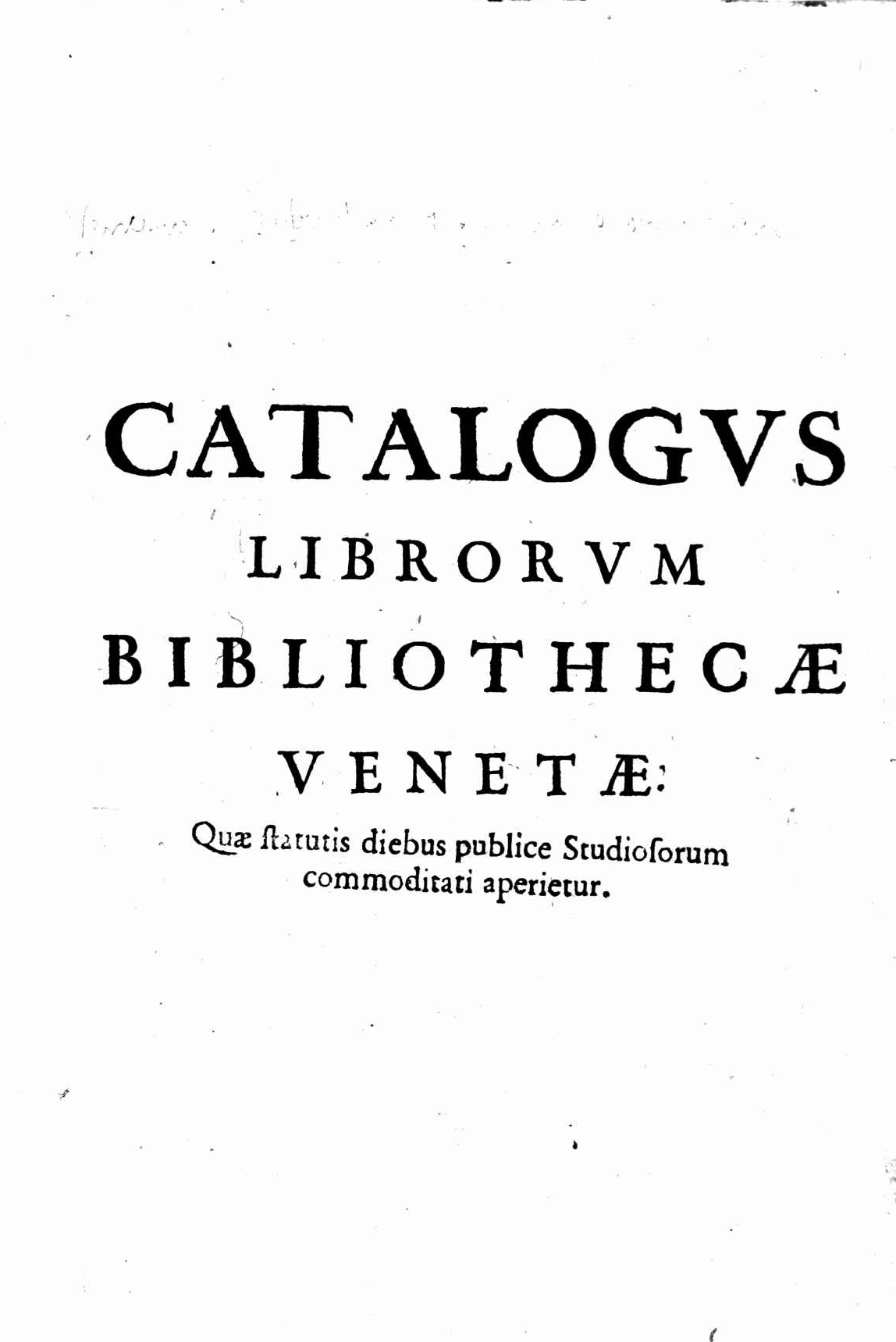 Il catalogo della biblioteca, curato da Giovanni Sozomeno (''Catalogus librorum Bibliothecae Venetae'', 1624)