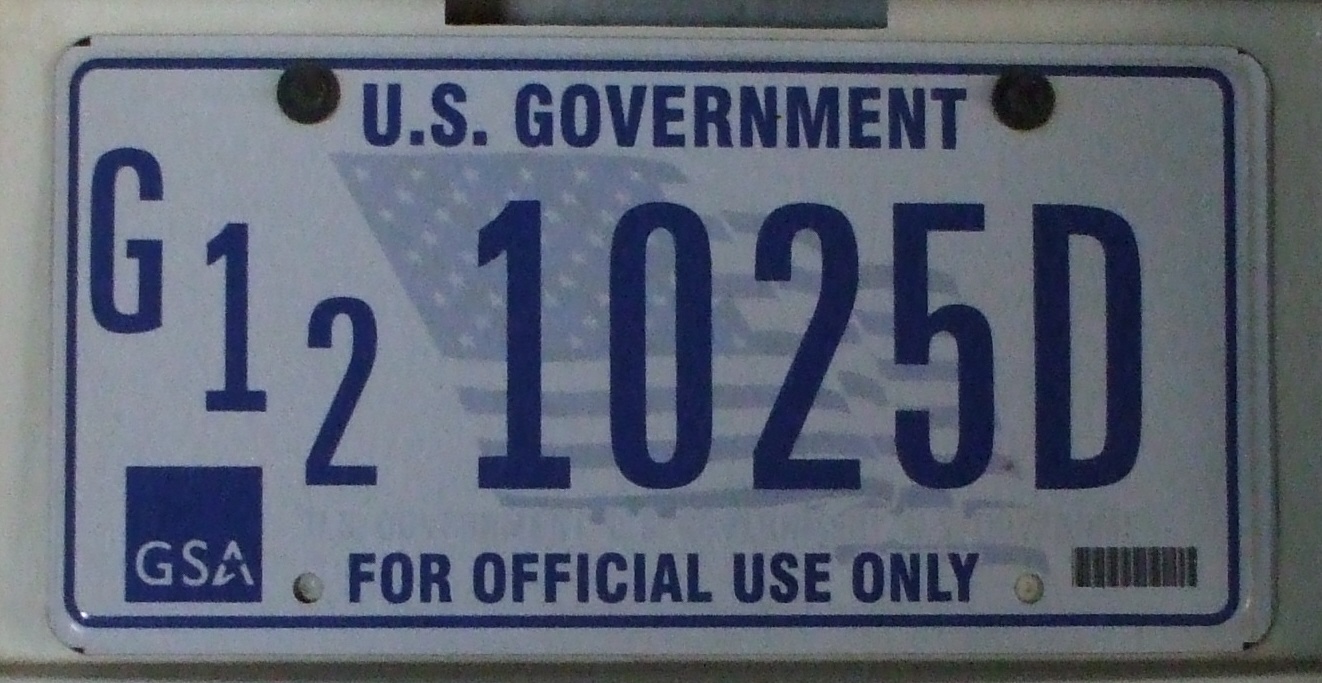 U.S. Government License Plate - G12 1025D