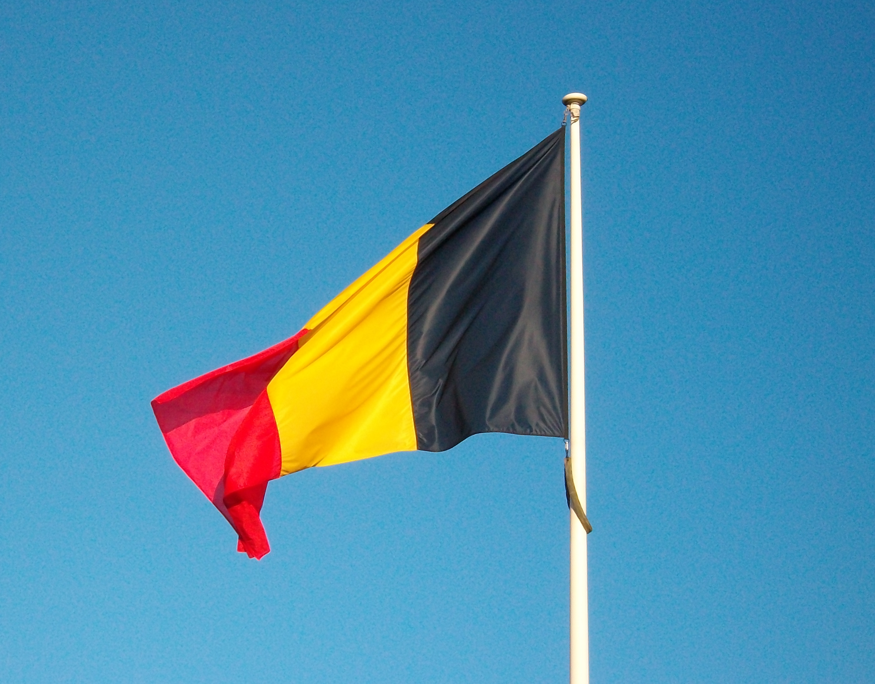 Drapeau belge flottant au vent.