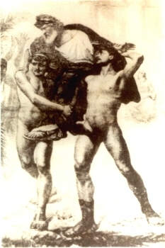 Diagoras of Rhodes carried in the stadium by his two sons