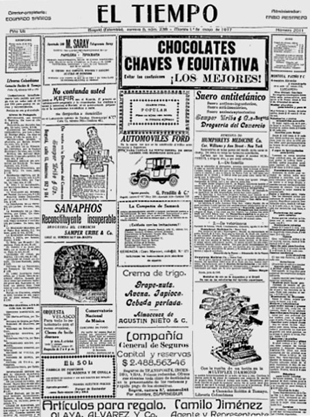 First Edition of El Tiempo using its now traditional logo, published on May 1st, 1917. The first edition of the newspaper was published 6 years before, in 1911.