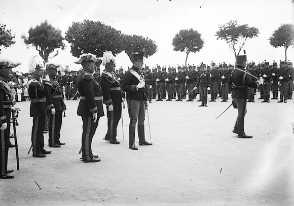 King Manuel II, the last monarch of Portugal, visiting an Army unit, near the end of the monarchy