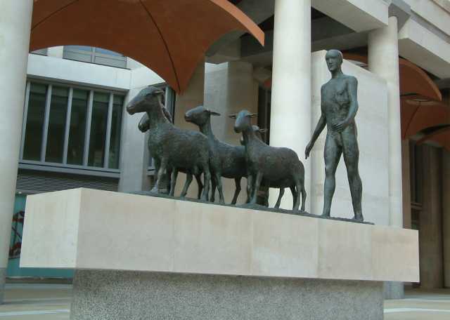 File:Paternoster Square - Statue of Man driving Sheep - London - 240404.jpg