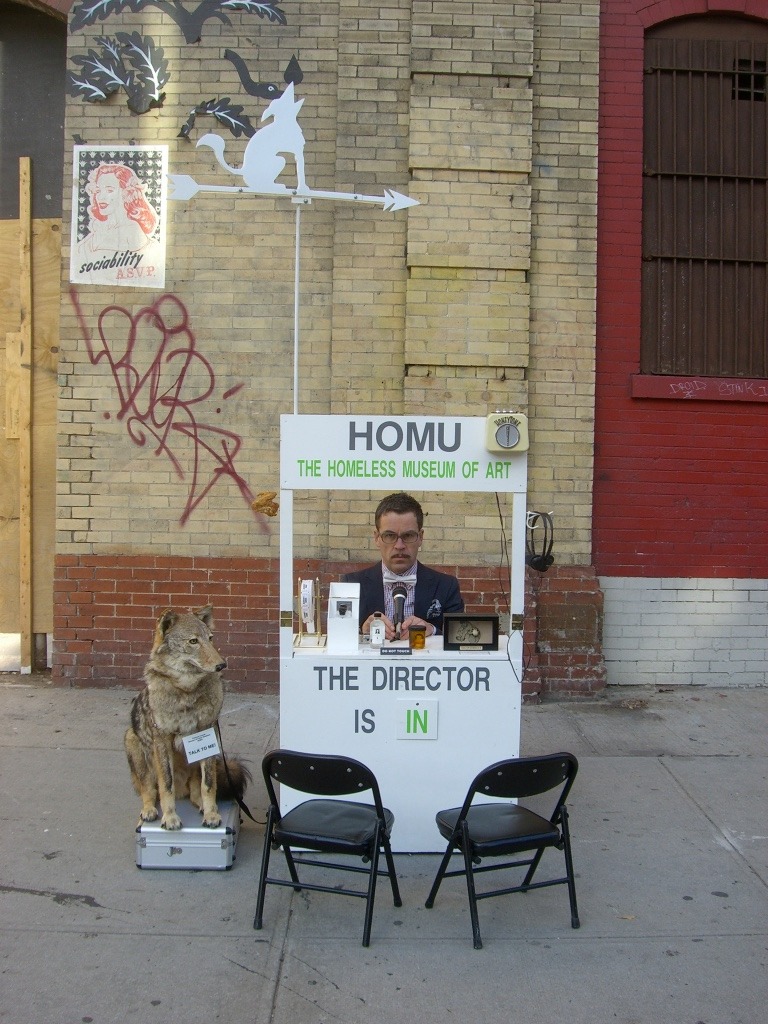 Filip Noterdaeme as the Homeless Museum Director, a performance art live installation, March 2009, [[New York City]].