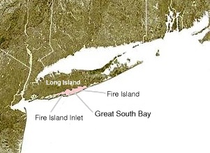 Carte de Long Island avec Great South Bay en rose.