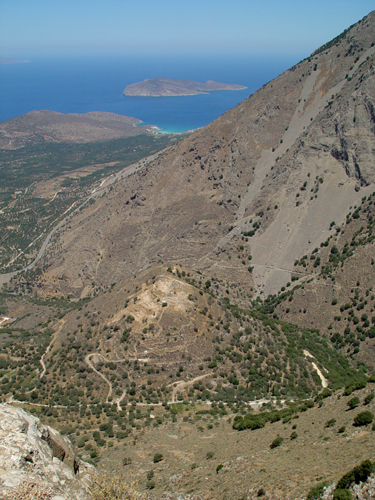 Pseira island, in the distance, can be seen from Kavousi Kastro, an archaeological site overlooking Azoria View from the south.
