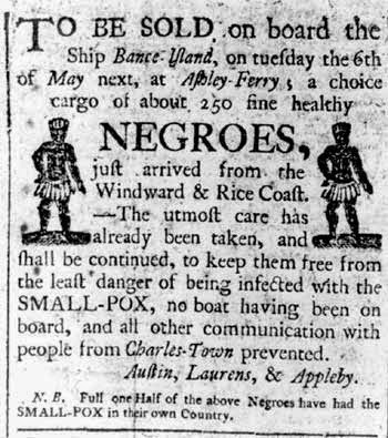 Austin, Laurens & Appleby : Advertisement for the Sale of Slaves