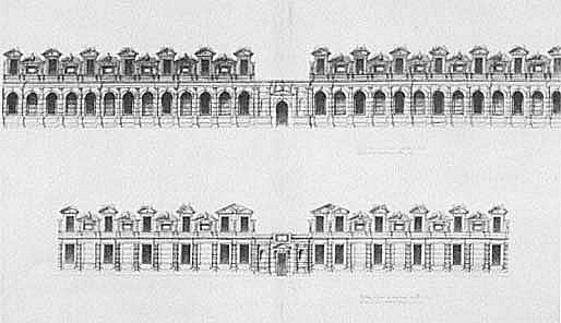 Elevations of the de l'Orme wing of the Tuileries Palace (drawing by Jacques Androuet du Cerceau)