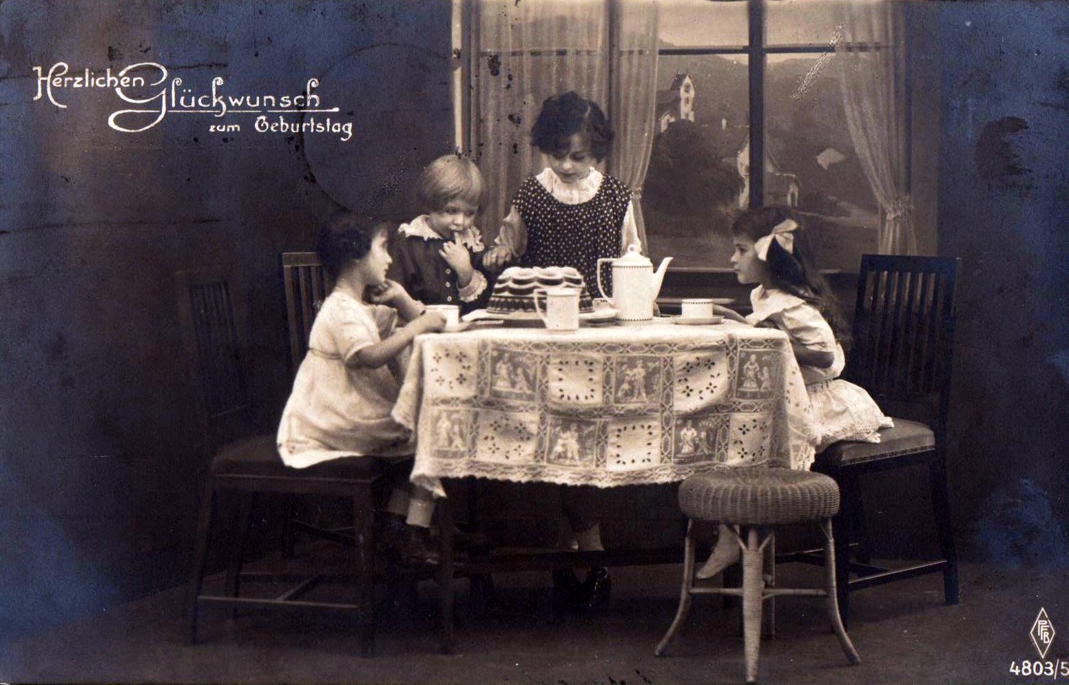 File Girls With Birthday Cake Postcard From 19 Jpg Wikipedia