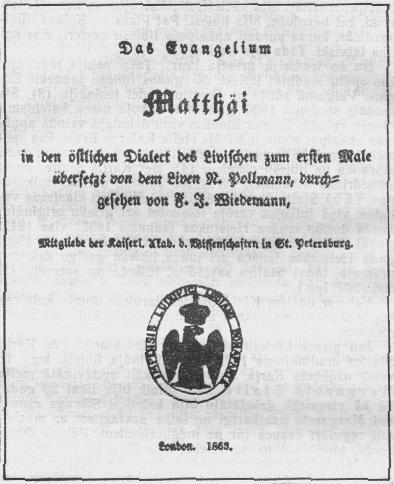 Title page in German of the Gospel of Matthew in Livonian, 1863