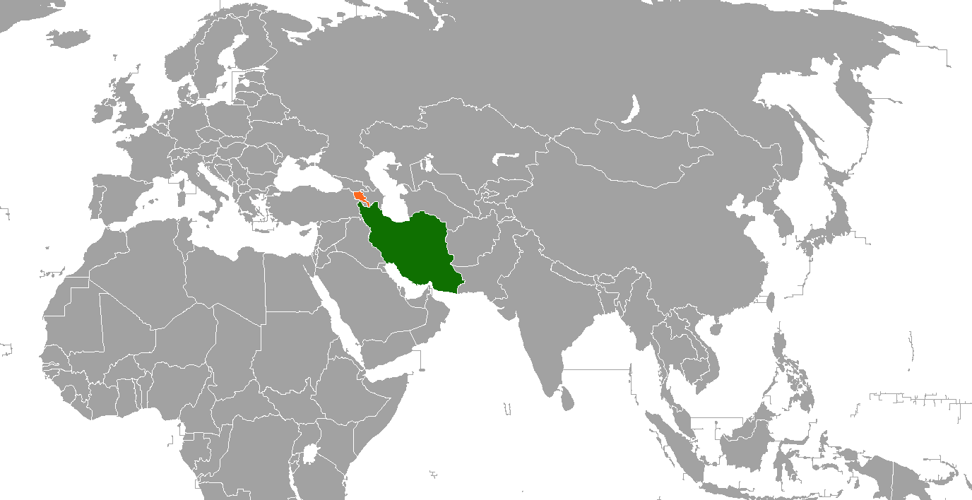 Kaart met locaties van Iran en Armenië