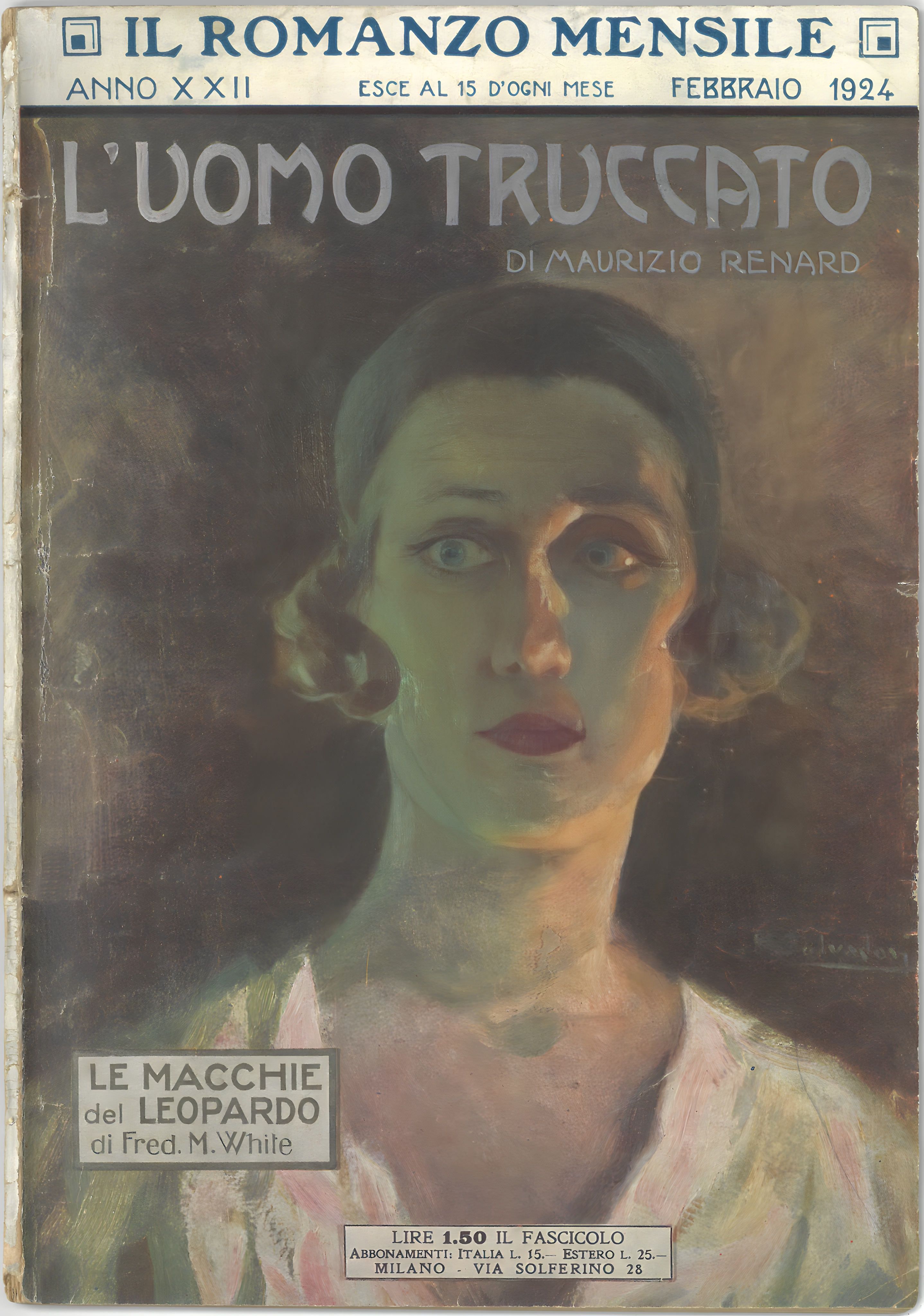 cubierta a color que representa el rostro de una mujer con el título L'uomo truccato.