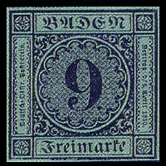 <span class="mw-page-title-main">Baden 9 Kreuzer error</span> German postage stamp type with a rare color misprint