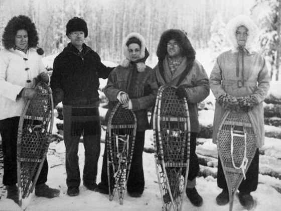 File:Group of Saskatoon artists in winter garb with snowshoes, at Okema beach, Emma Lake.jpg