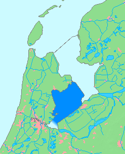 mapka bývalého mořského zálivu Zuiderzee s vyznačením jezera Markermeer tmavě modrou barvou