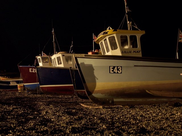 File:Fishing boats on Beer beach - by night - geograph.org.uk - 1137390.jpg