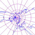 北極を中心とする心射図法