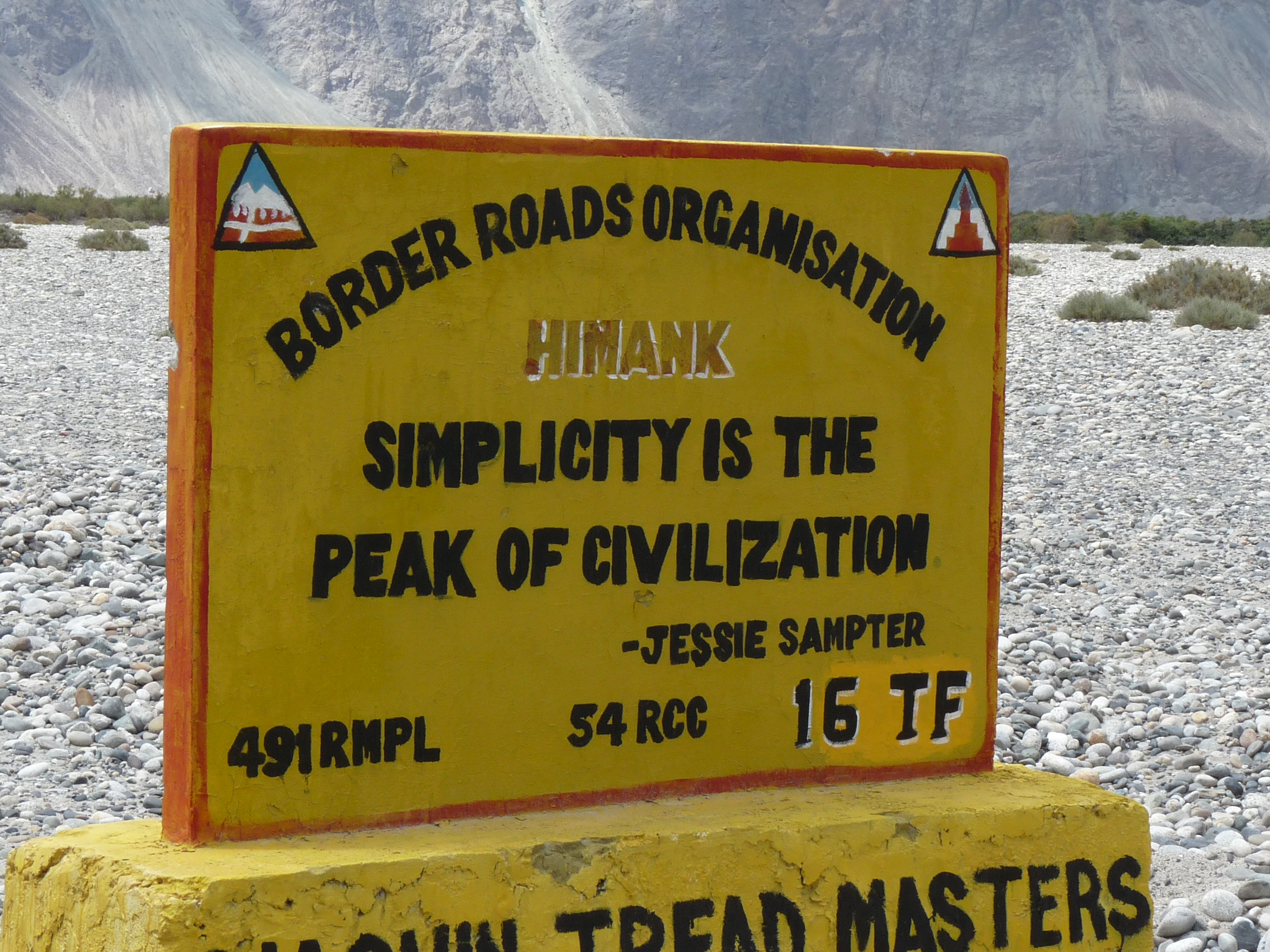 File:Jessie Sampter quotation on Himank BRO sign board in the Nubra Valley,  Ladakh, Northern India.JPG - Wikipedia