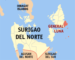 Mapa sa Surigao del Norte nga nagapakita kon asa nahamutangan ang General Luna