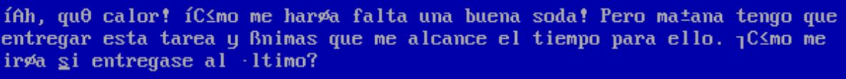 Screenshot of Unicode Spanish text in standard DOS program