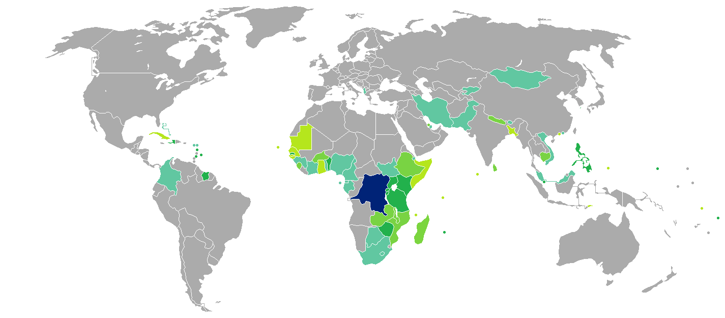 Visa requirements for Democratic Republic of the Congo citizens .mw-parser-output .legend{page-break-inside:avoid;break-inside:avoid-column}.mw-parser-output .legend-color{display:inline-block;min-width:1.25em;height:1.25em;line-height:1.25;margin:1px 0;text-align:center;border:1px solid black;background-color:transparent;color:black}.mw-parser-output .legend-text{}  Democratic Republic of the Congo   Visa not required   Visa obtainable on arrival   eVisa   Visa available both on arrival or online   Pre-arrival visa required