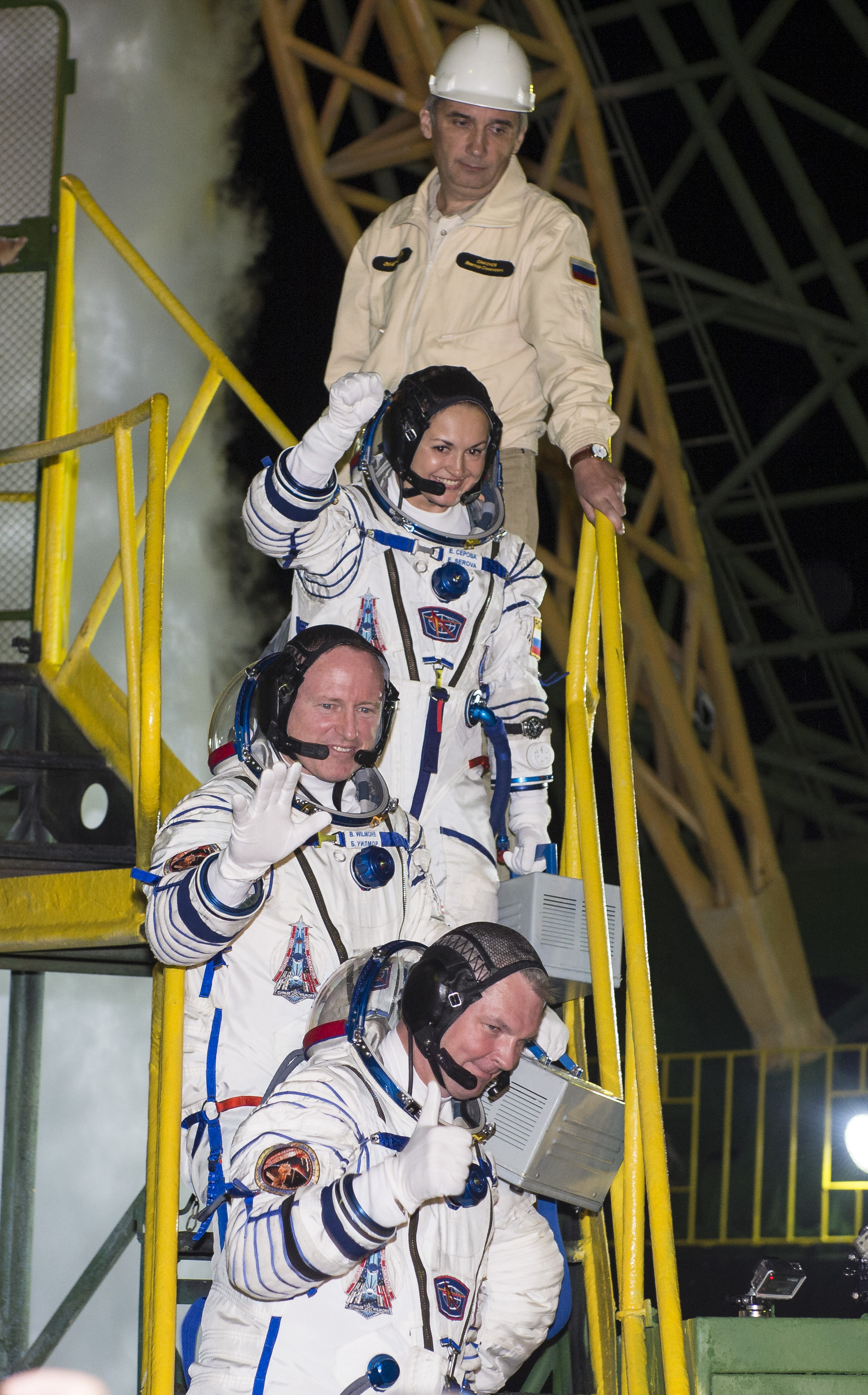 Экипаж корабля «Союз ТМА-14М» перед стартом, 25 сентября 2014 года