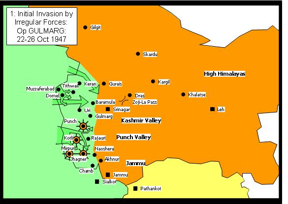 Initial Invasion 22 October 1947 – 26 October 1947 (Operation Gulmarg)